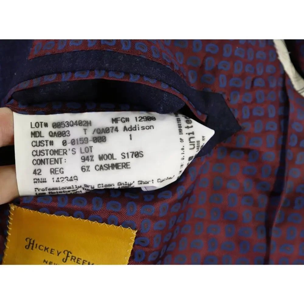Hickey Freeman Navy w/ Purple Stripes Super 170s Wool & Cashmere Fleece Suit 42R